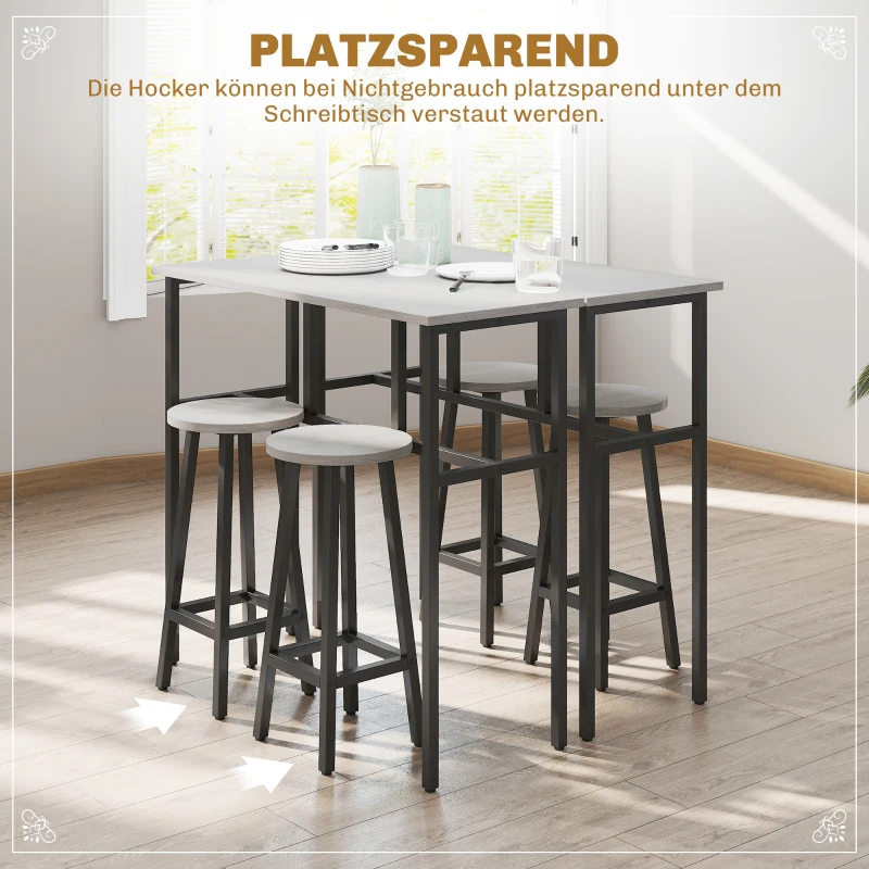 HOMCOM 6-delige eetset 2 bartafel met 4 stoelen in industrieel design grijs