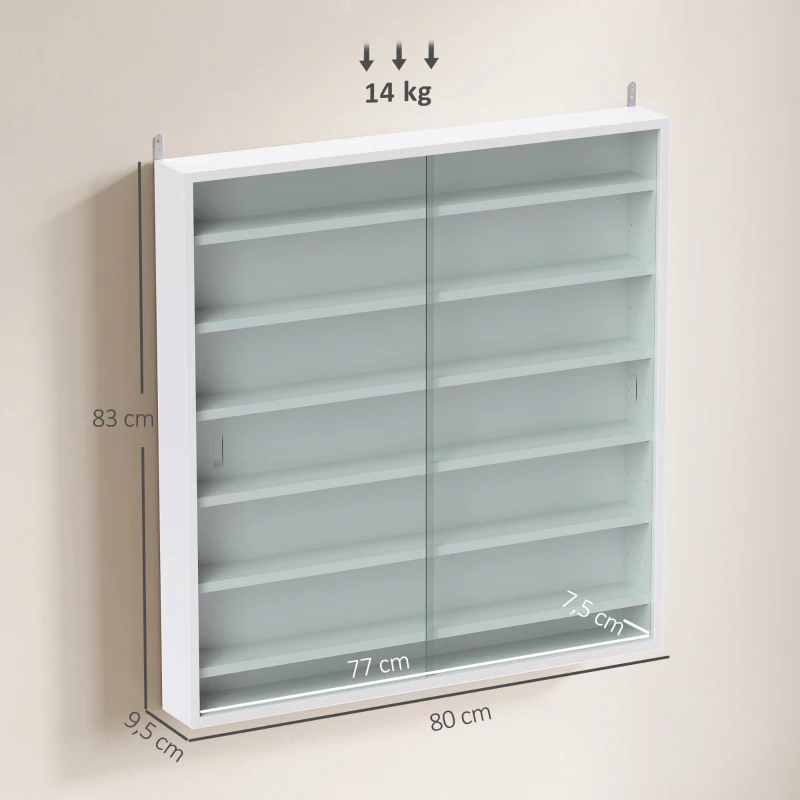 HOMCOM Vitrina de Pared de Madera con Estantes Ajustables y 2 Puertas Correderas de Cristal 80x9,5x83 cm Blanco