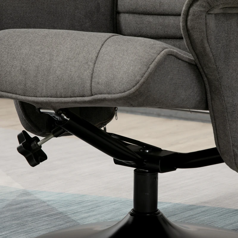 HOMCOM fauteuil met voetenbank, verstelbare rugleuning, 69 cm x 71 cm x 104 cm, donkergrijs+zwart