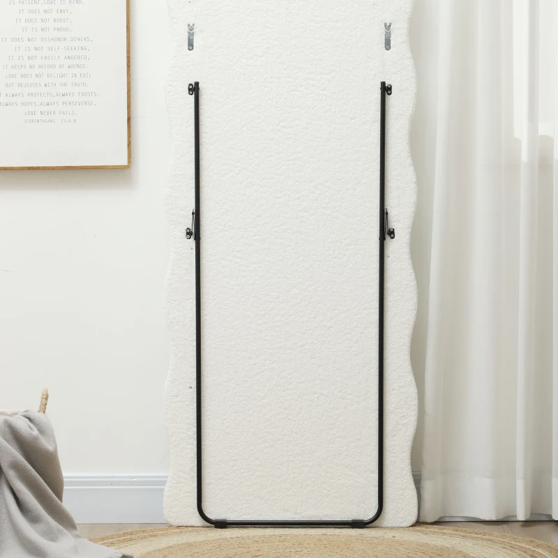 HOMCOM Lichaamslange Spiegel 160 x 60 cm Gebogen Standspiegel met Golfdesign Breukvast Glas Wit