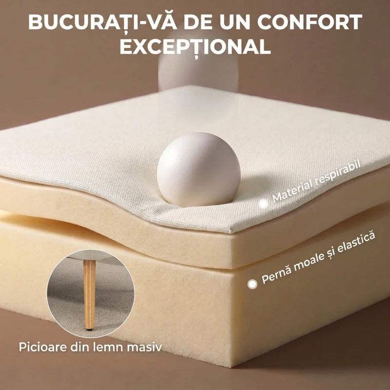 HOMCOM, Canapea, Cu Două Locuri, Material textil cu efect de in, Lemn de cauciuc, 117 x 56.5 x 77 cm, Crem