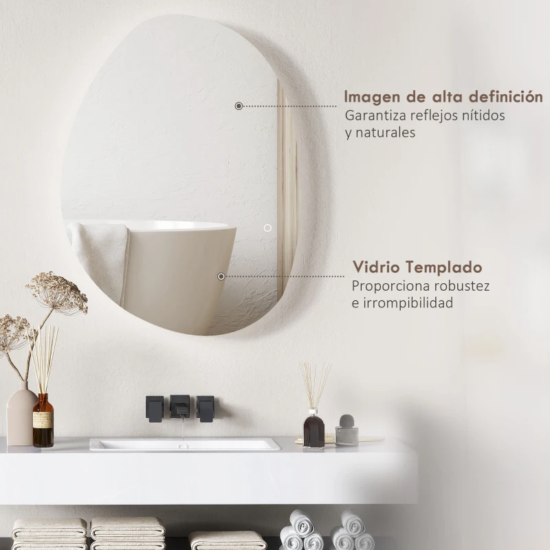 HOMCOM Espejo de Baño con Luz LED 80x60 cm 3 Colores de Luz Brillo Regulable Función Antivaho Función de Memoria IP44