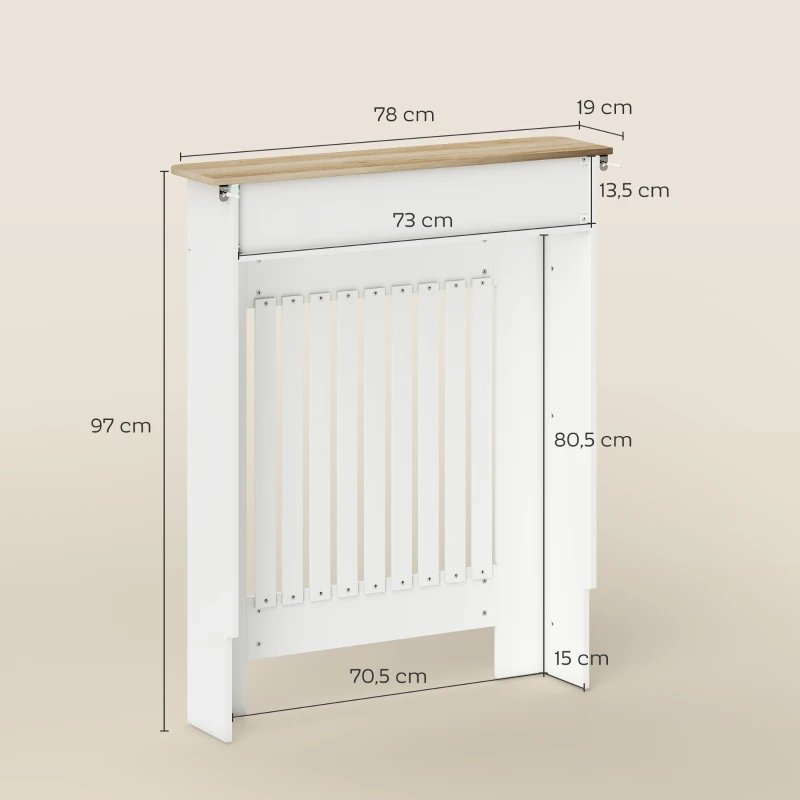 HOMCOM Copritermosifone a Doghe Antiribaltamento con Cassetto, in Legno, 78x19x97 cm, Bianco