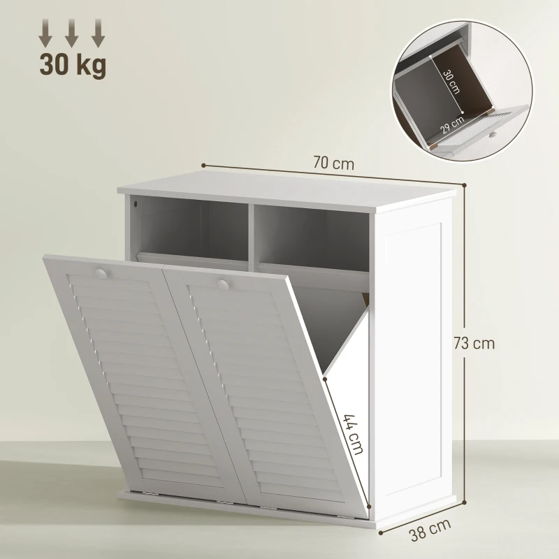 HOMCOM wasmandkast, 2 kantelbare wascontainers, 2 lamellendeuren, 70 x 38 x 73 cm, wit(m-3)