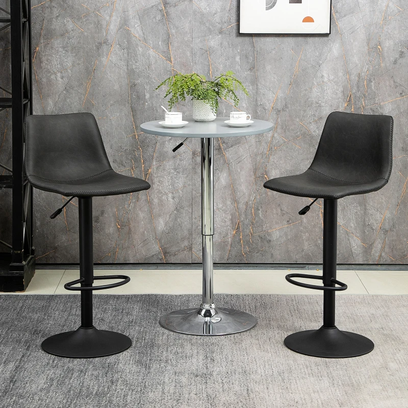 HOMCOM Lot de 2 tabourets de bar style vintage réglable pivotant avec repose-pieds revêtement synthétique - noir - hauteur réglable 90-110 cm