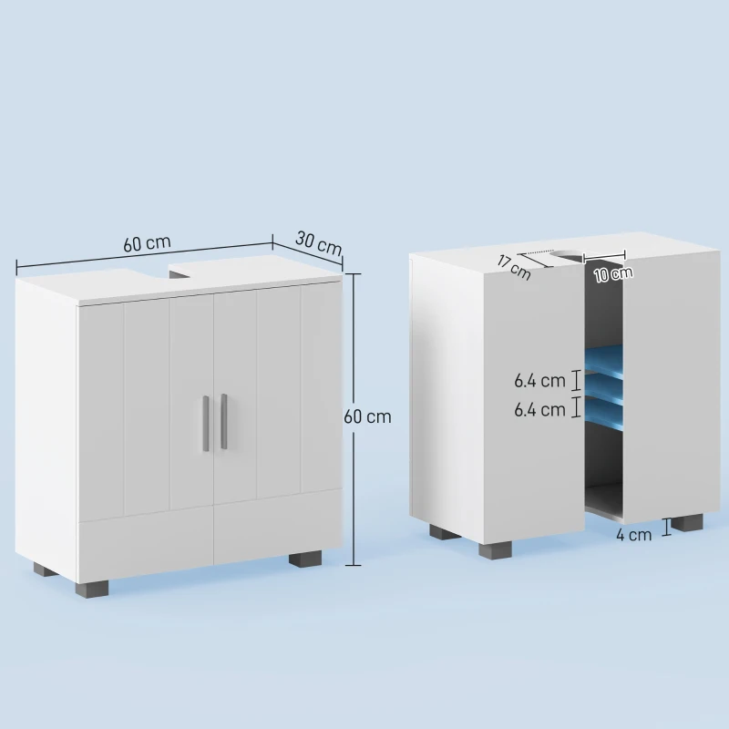 kleankin Mobile Sotto Lavabo Bagno a U con 2 Ante e Ripiano Interno Regolabile, 60x30x60cm
