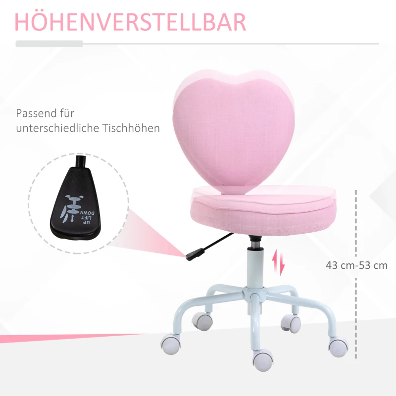 HOMCOM stoel draaistoel computer stoel zithoogteverstelling schattige roze linnen stof(m-4)