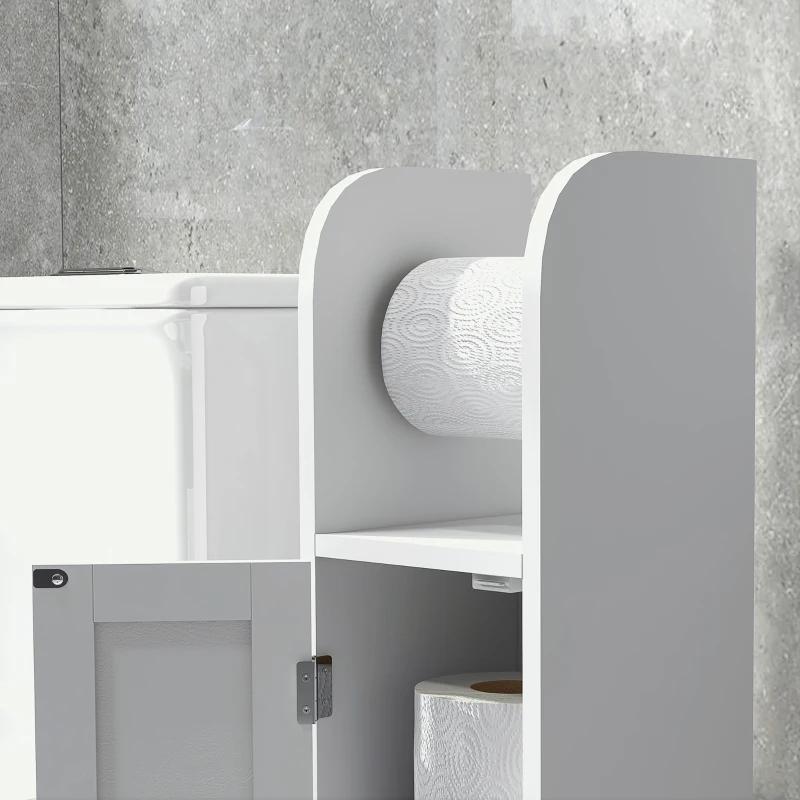 kleankin Mobile Bagno Stretto, Mobiletto Bagno Salvaspazio con Porta Carta Igienica, Ripiani Regolabili, per Lavanderia, Moderno, 20x20x80 cm, Bianco
