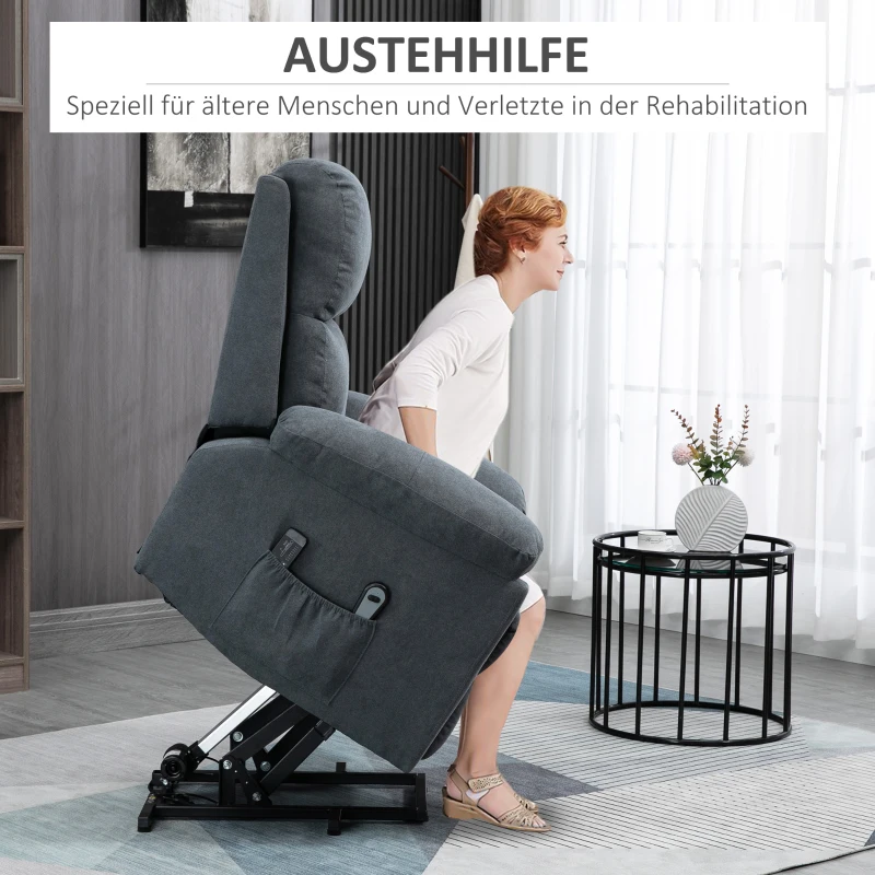 HOMCOM Massagestoel met opstaan hulp, 8 vibratiemotoren, inclusief afstandsbediening, donkergrijs