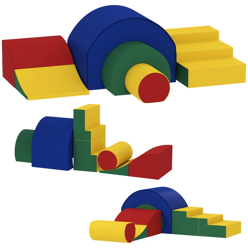 AIYAPLAY 5-delige set zachte bouwstenen voor baby's & peuters, schuim, kunstleer, 5 creatieve vormen, Indoor set voor klimmen, kruipen, spelen, Kleurrijk(m-10)