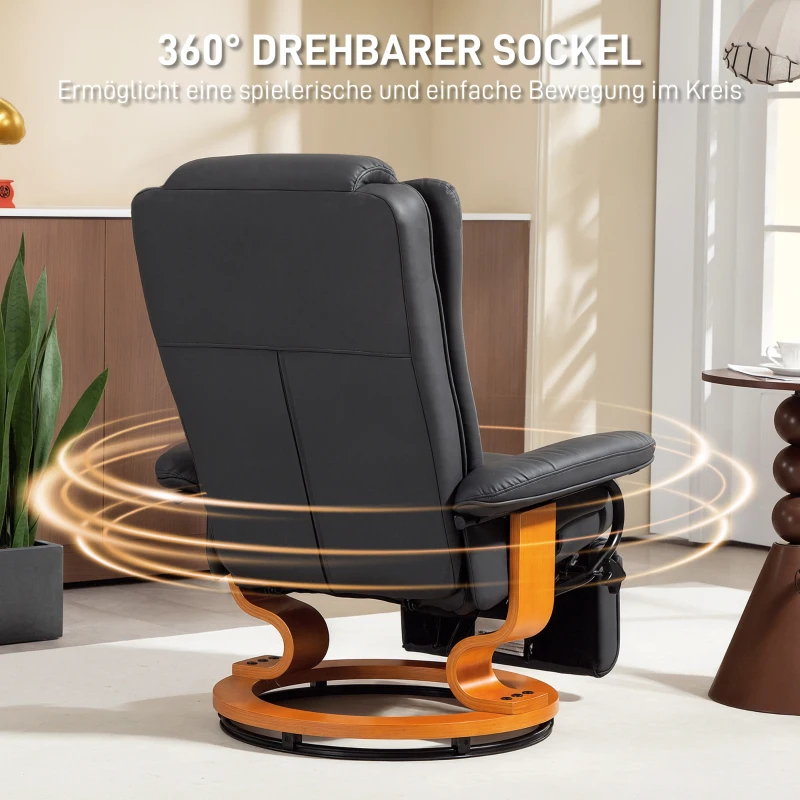 HOMCOM Relaxfauteuil met ligfunctie, draaibaar, tot 150 kg, kunstleer bekleding, stalen frame, donkergrijs(m-6)