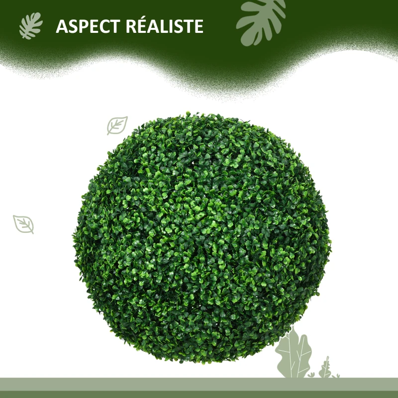 HOMCOM Lot de 2 boules de buis artificielles de 50 cm décoration pour intérieur ou extérieur vert