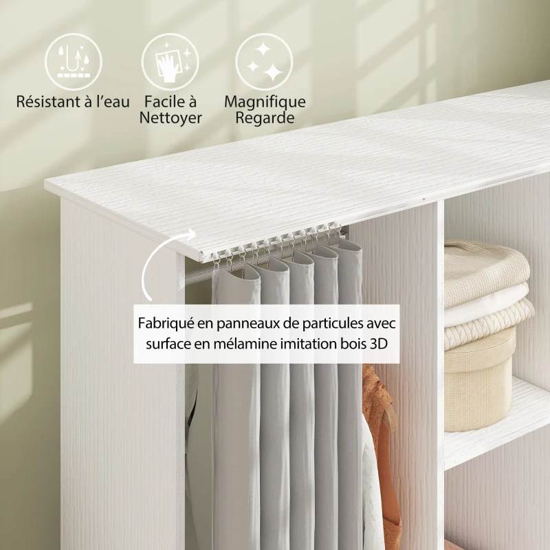 HOMCOM Armoire penderie Meuble de Rangement Mobile 6 roulettes 120L x 40l x 128H cm en bois blanc