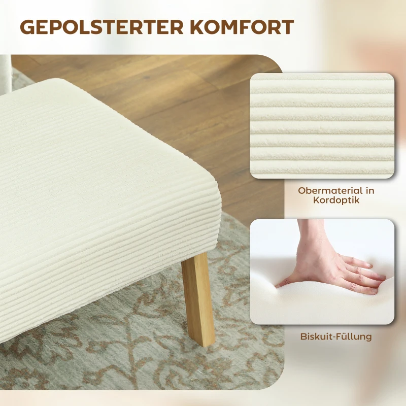 HOMCOM Zitkruk met zacht zitkussen en houten poten, voetsteun met cordlook, crèmekleurig(m-5)