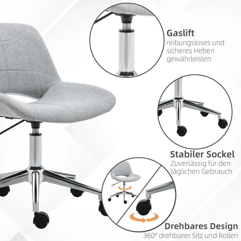 HOMCOM Bureaustoel, in hoogte verstelbaar, 360° draaibaar, tot 110 kg, metalen frame, lichtgrijs, 49 x 56,5 x 73-82,5 cm