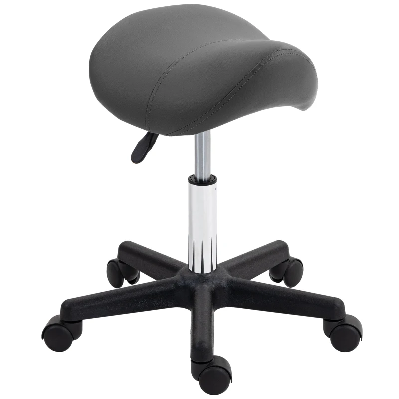HOMCOM Rollende Kruk, zadelvormige zitting, hoogte verstelbaar, 360° draaibaar, kunstleer, grijs, 48 x 47 x 45-59 cm