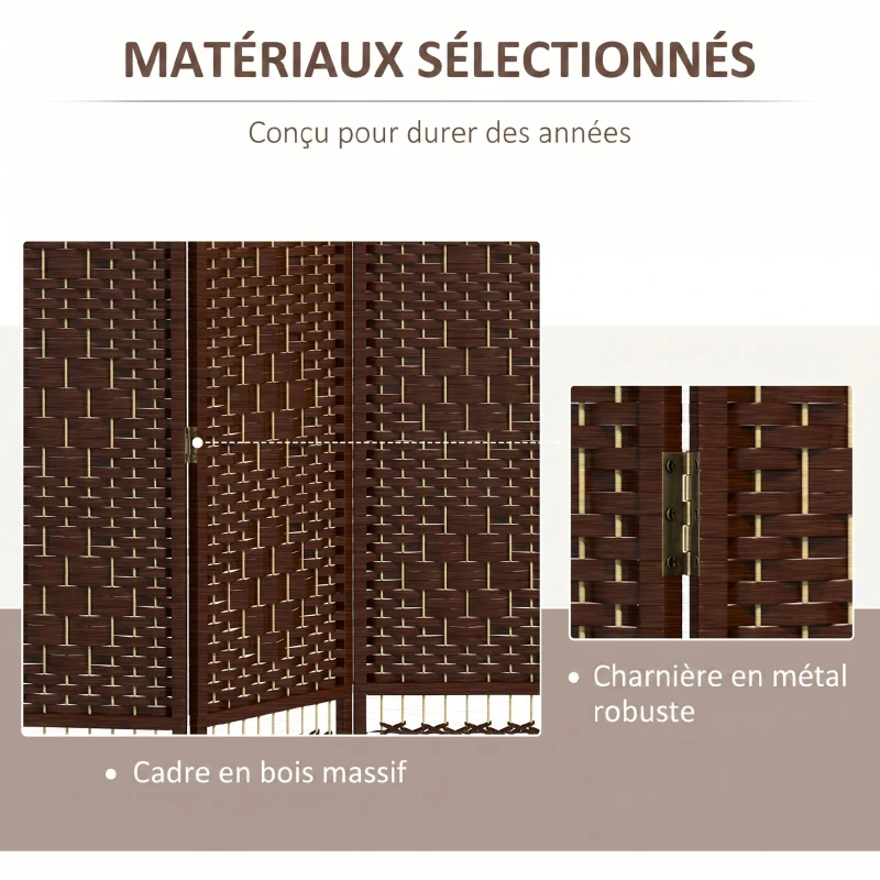 HOMCOM Paravent intérieur en bois séparateur de pièce cloison pliable 4 panneaux 160 x 170 cm marron