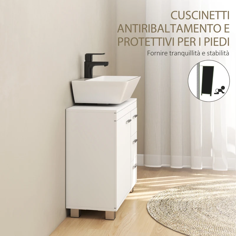 HOMCOM Mobile Sottolavabo Bagno con Armadietto, Ripiani e Cassetti, Bianco