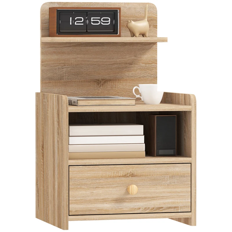 HOMCOM Bijzettafel, Nachtkastje met Opbergruimte, Spaanplaat, Kantelveilig, Modern, Natuurlijk Hout