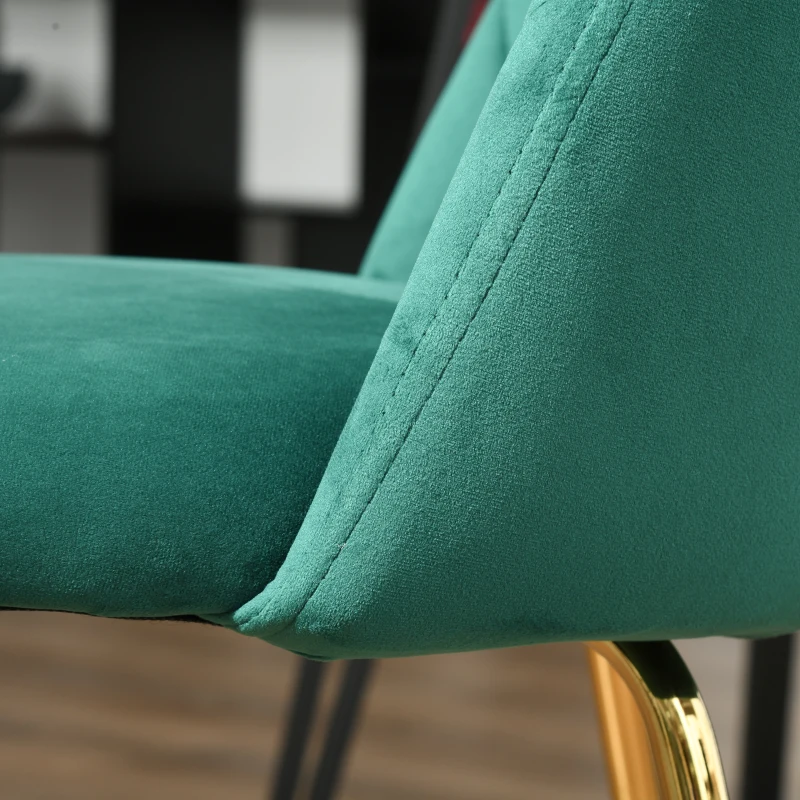 HOMCOM set van 2 keukenstoelen eetkamerstoelen met rugleuning polyester stof metalen poten groen + goud 52 x 52 x 81 cm