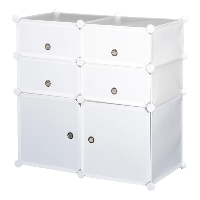 HOMCOM Armoire modulable étagère à rangement 3 Niveaux 6 cubes en Plastique + Autocollants décoratifs 75L x 37l x 73H cm Blanc