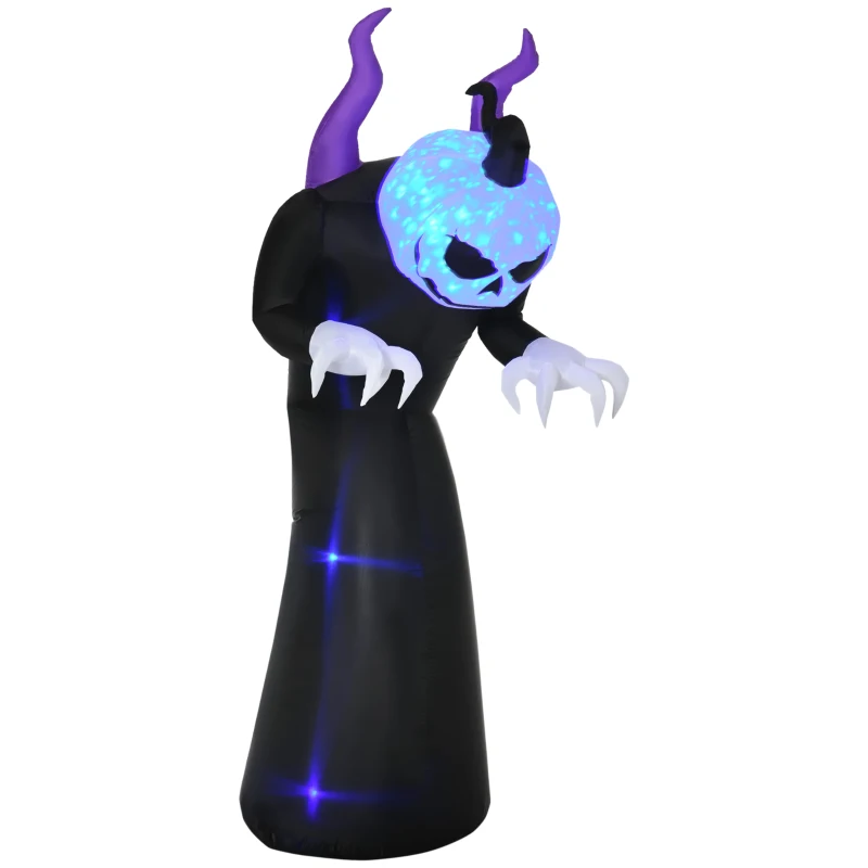 Outsunny spook met pompoenkop, opblaasbaar Halloweendecor met blauw vlammeneffect, 88 x 79 x 210 cm