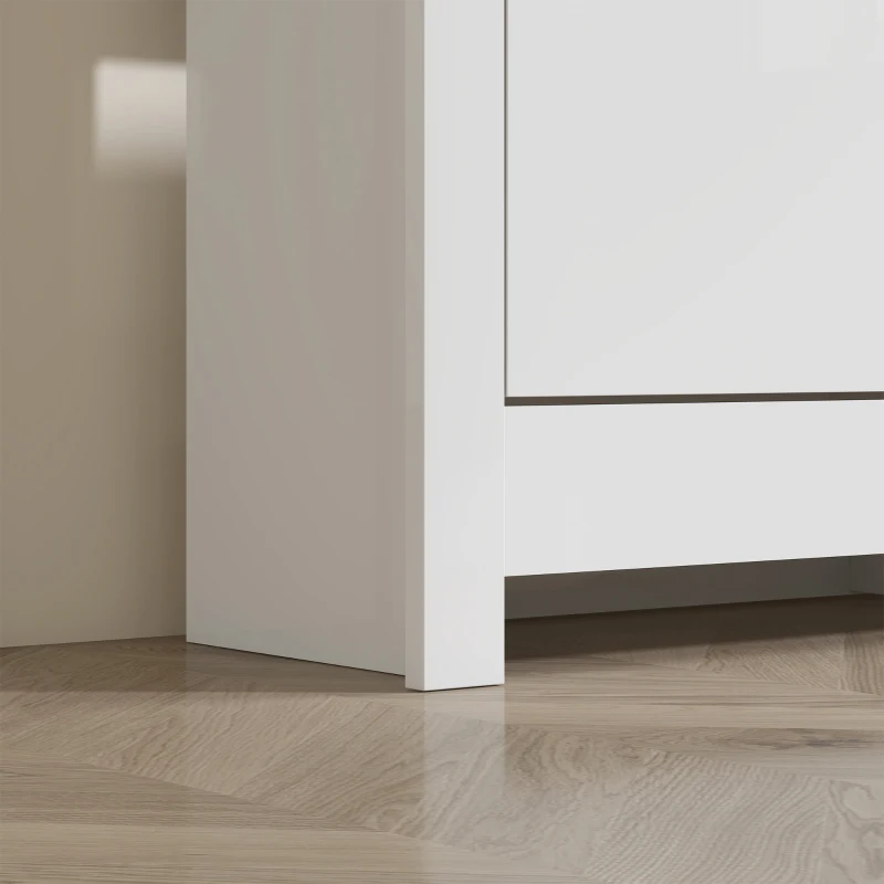 HOMCOM Smalle Schoenenkast met 4 Klapvakken voor 8–16 Paar Schoenen, 105 x 26 x 80 cm, Wit + Natuurlijk hout