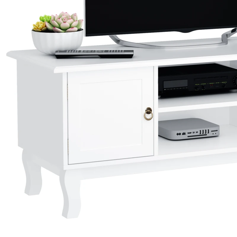 HOMCOM TV Unit up to 55", 2 Doors TV Cabinet with Open Storage Shelves and Cable Management for Living Room, Bedroom, Entertainment Room, 120L x 45W x 50.5H, White