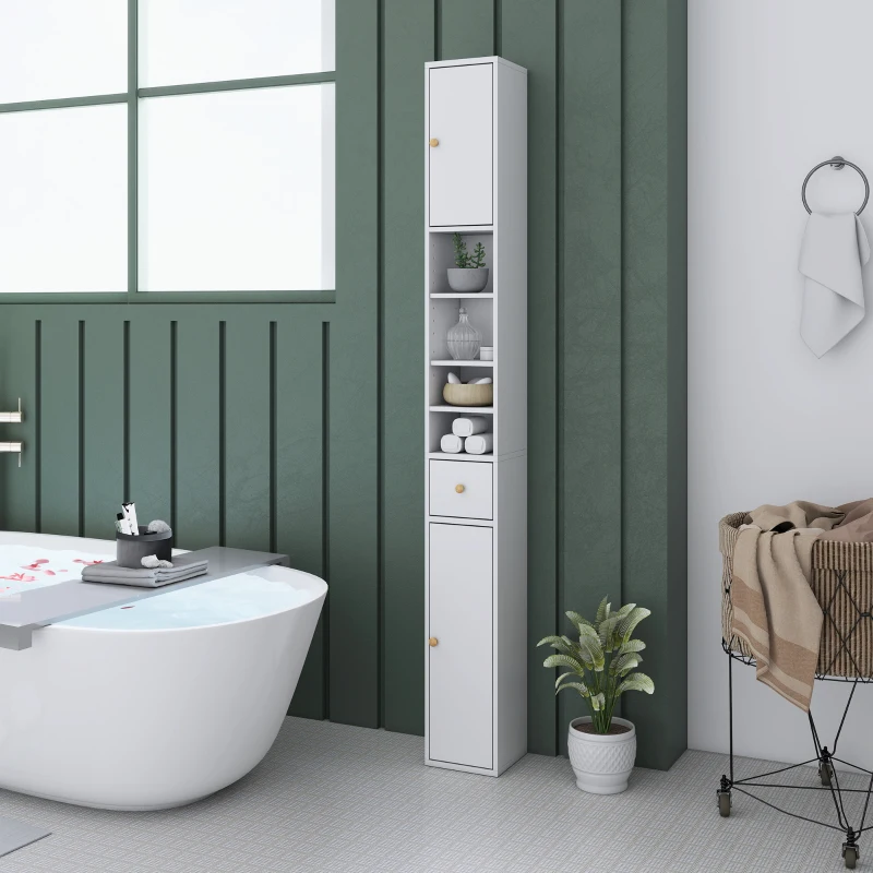 HOMCOM 178 cm Narrow Tall Bathroom Cabinet - White