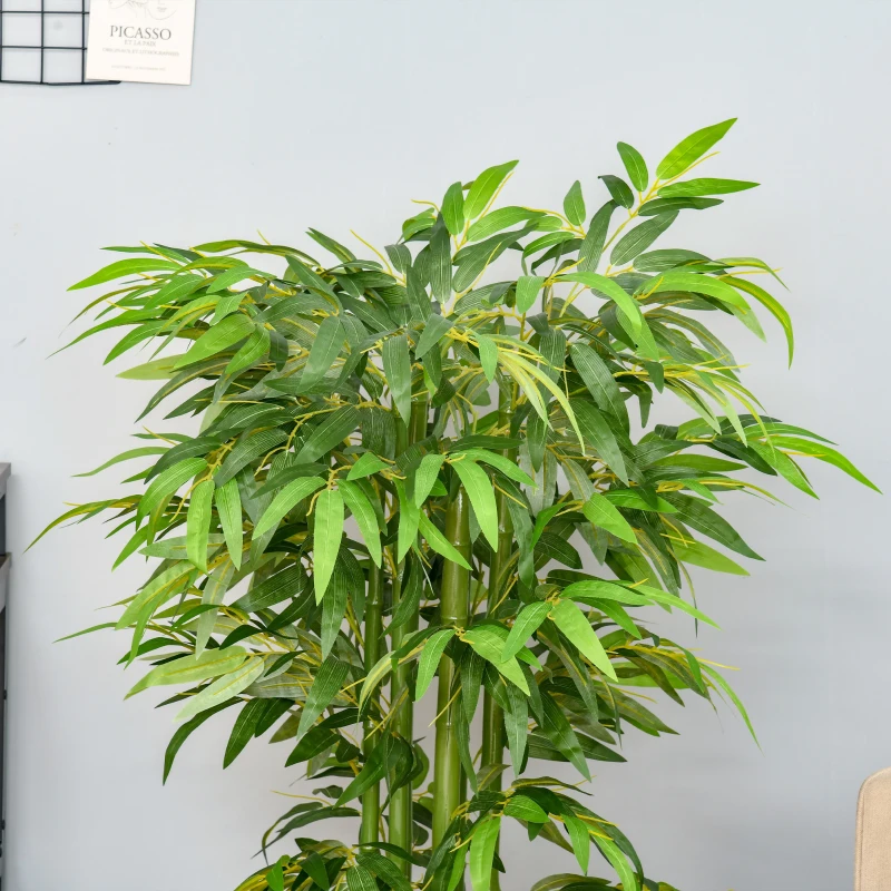 HOMCOM Kunstmatige Bamboeplant, Plastic in Pot, 780 Bladeren, Realistisch Uiterlijk, Weinig Onderhoud, 140 cm, Groen