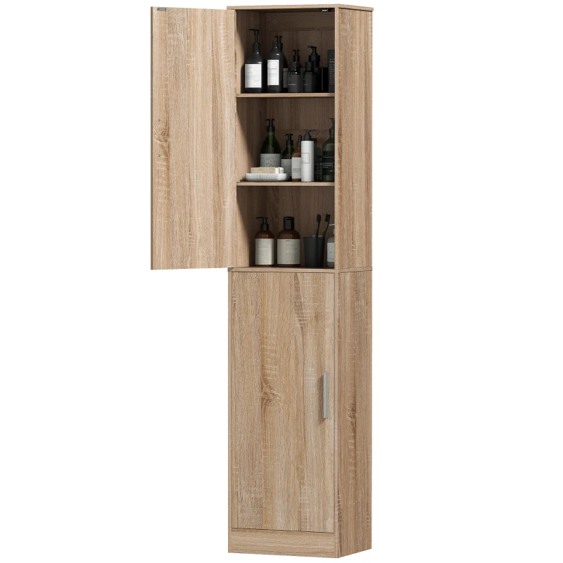 HOMCOM Meuble de salle de bain colonne avec 2 portes et 4 étagères réglables, 40 x 35 x 180 cm, bois naturel