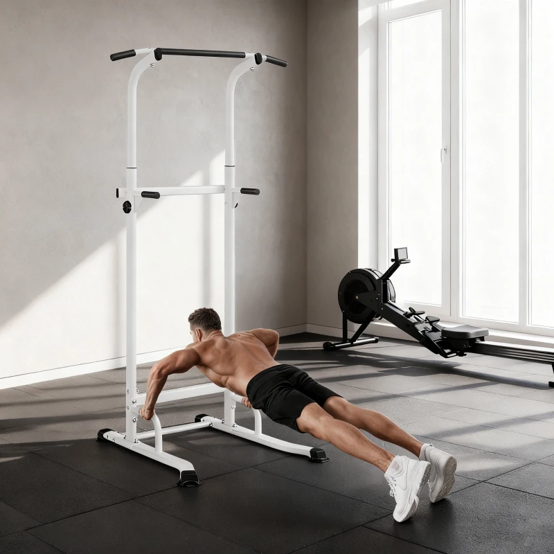 SPORTNOW Power Tower in hoogte verstelbaar 176,5-227 cm, multifunctionele dipstation met stalen frame, draagvermogen 120 kg