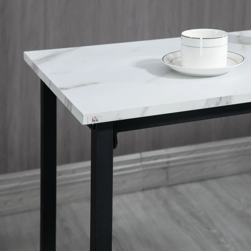 HOMCOM Barset voor 2 personen, 1 tafel met 2 barkrukken, wit marmeren blad, stalen frame(m-8)