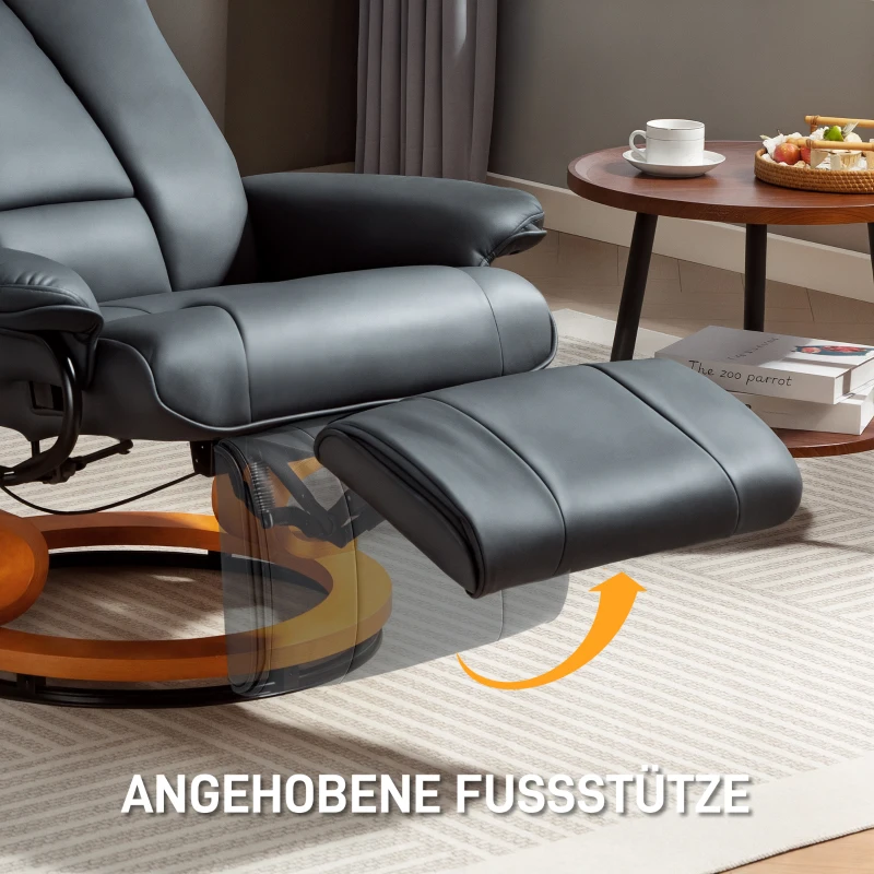 HOMCOM Relaxfauteuil met ligfunctie, draaibaar, tot 150 kg, kunstleer bekleding, stalen frame, donkergrijs(m-5)