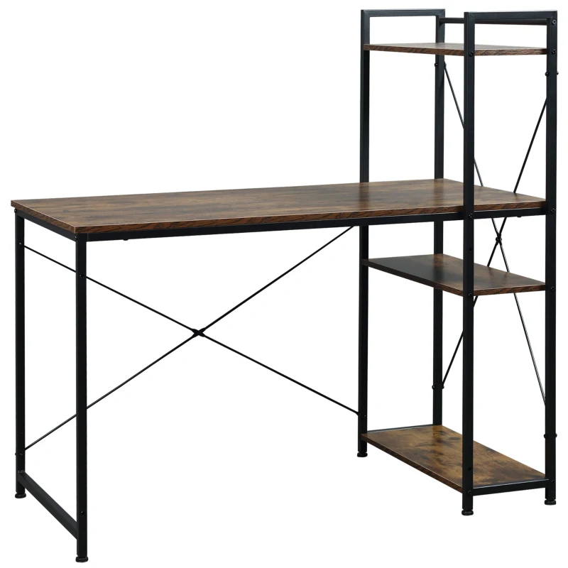 HOMCOM Reversible Computer Desk with Storage Shelves on Left or Right, Industrial Reversible Writing Desk for Home Office, Study, Easy Assembly, 120 x 64 x 121cm, Rustic Brown and Black
