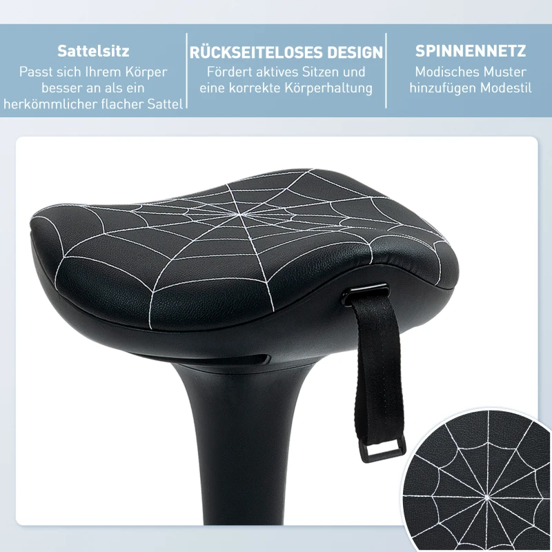 Vinsetto Bureaustoel met draaifunctie, ergonomische kruk, in hoogte verstelbaar 65,5-83,5 cm, 120° kantelbaar, zwart