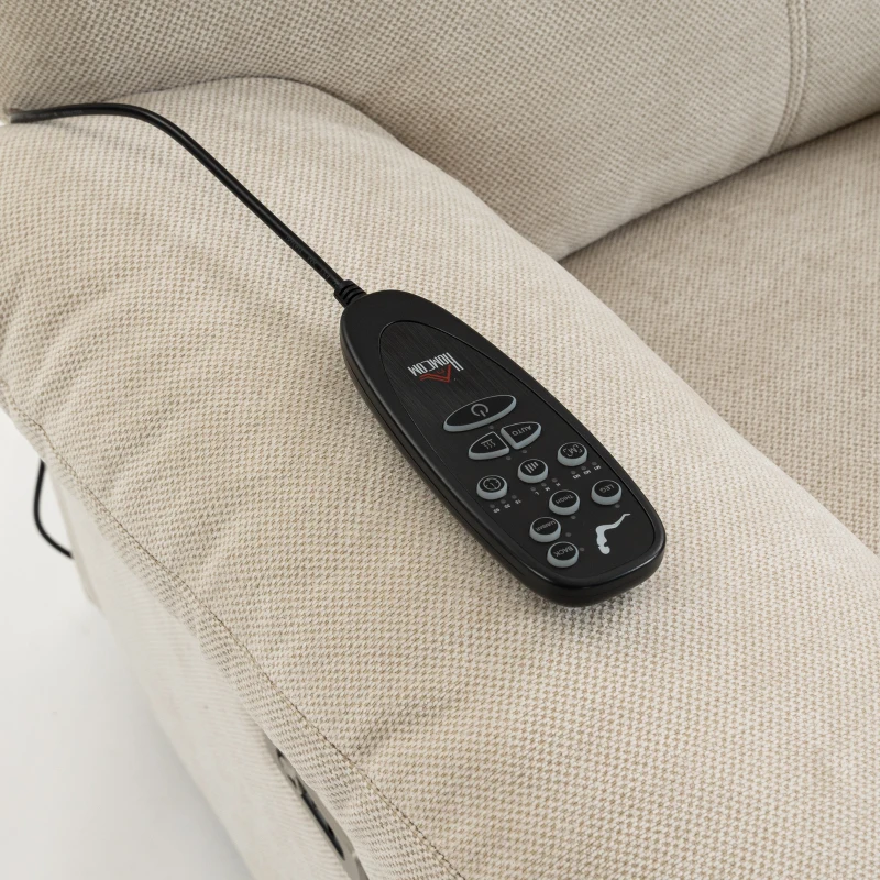 HOMCOM Elektrische sta-opstoel met massage en warmte, relaxfauteuil van chenille met schuim met hoge dichtheid en dikke rugleuning, crèmewit