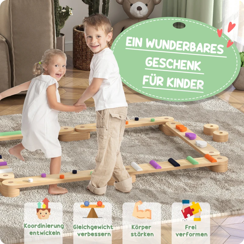 AIYAPLAY Balansbalk kinderset van hout, voor kinderen van 3-8 jaar, dubbelzijdige balansplanken voor speelse coördinatie