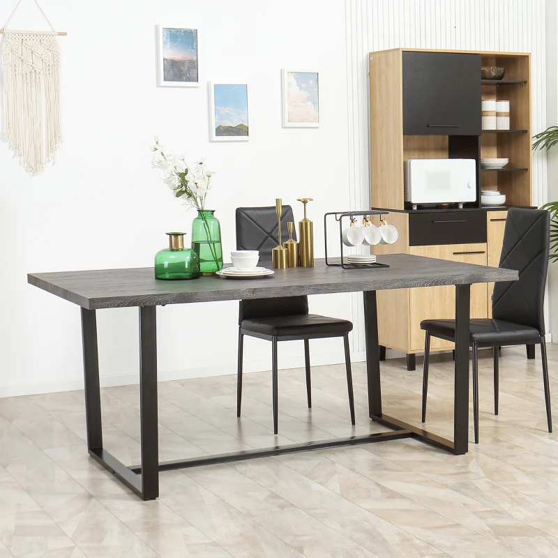HOMCOM Table à manger ractangulaire pour 8 personnes plateau aspect bois et pied métal noir, 180L x 90l x 75H cm