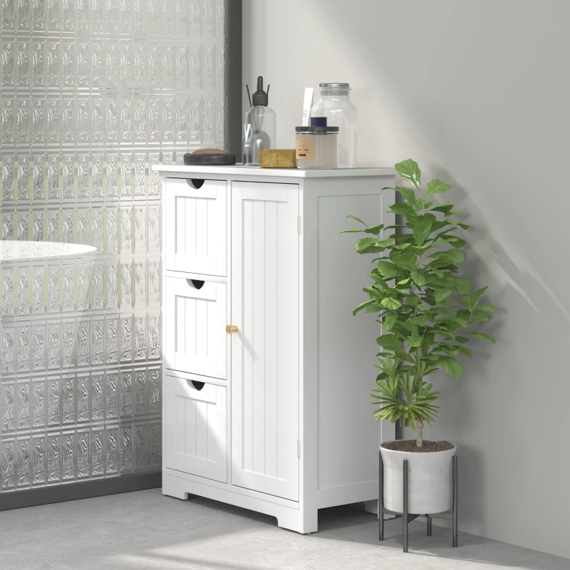 HOMCOM Badkamerkast, Badkamercommode, 3 Laden, Schap, MDF, Wit