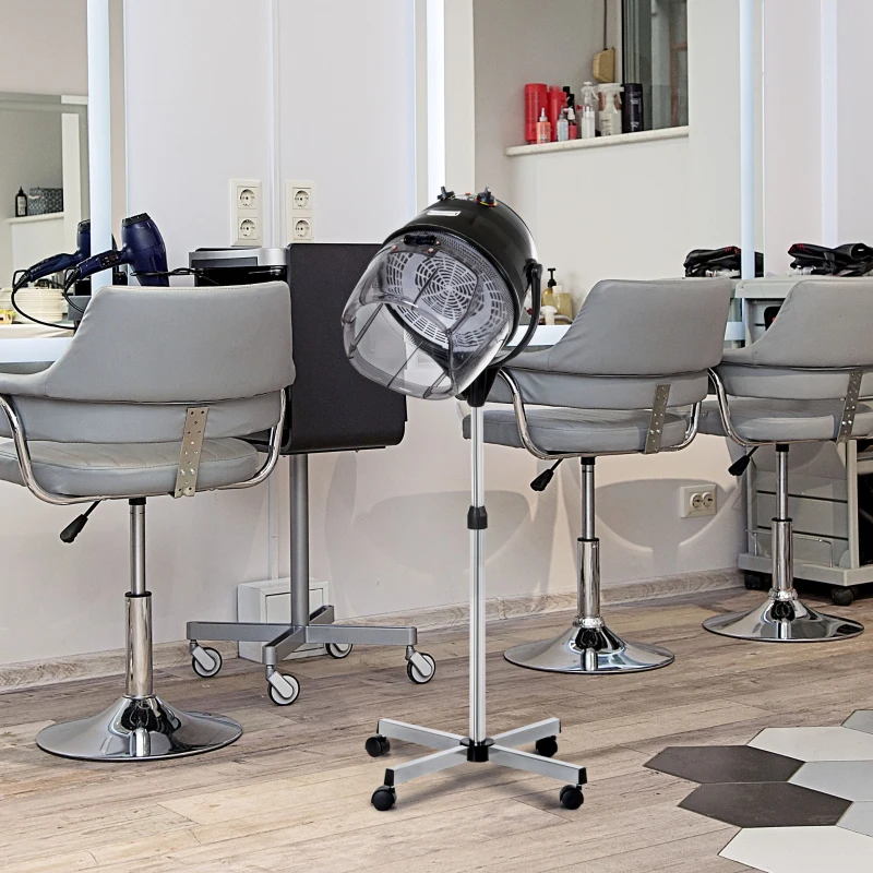 HOMCOM Casco Asciugacapelli 1180W ad Altezza Regolabile con Timer 60 Minuti e Ruote Girevoli, 65x65x115-165 cm, Nero