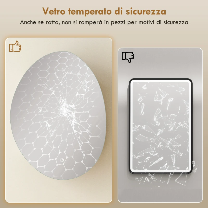 HOMCOM Specchio Bagno con Illuminazione LED e Armadietto Interno, in Vetro Temperato e Legno, 50x14x70 cm, Bianco