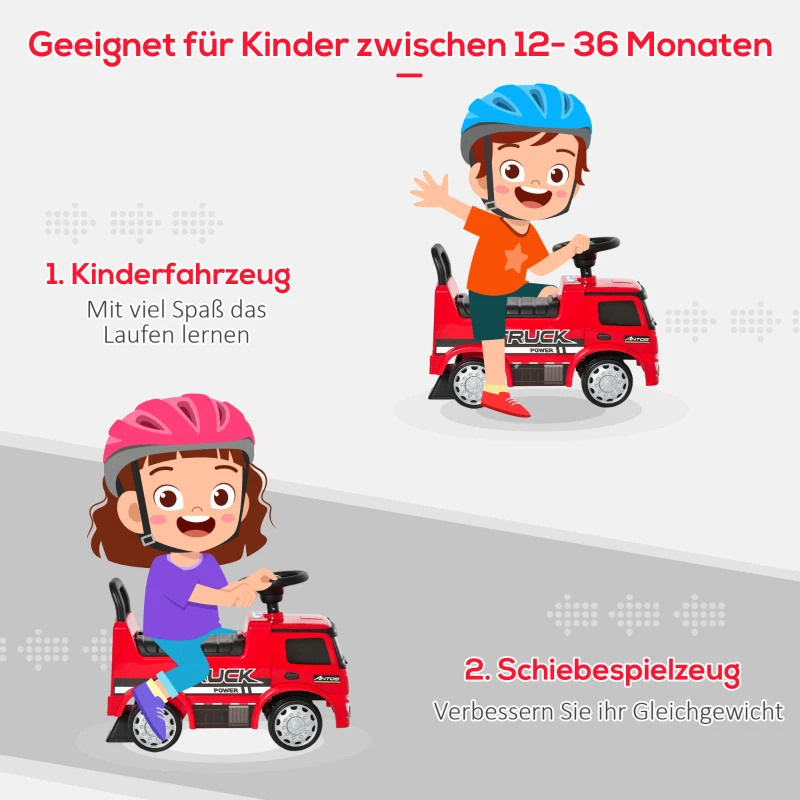 HOMCOM speelgoedauto loopauto babywagen kinderwagen gelicentieerd door Mercedes ANTOS vrachtwagenstijl met licht voor kinderen van 12 tot 36 maanden metaal PP plastic wit + zwart 62.5x28.5x45cm