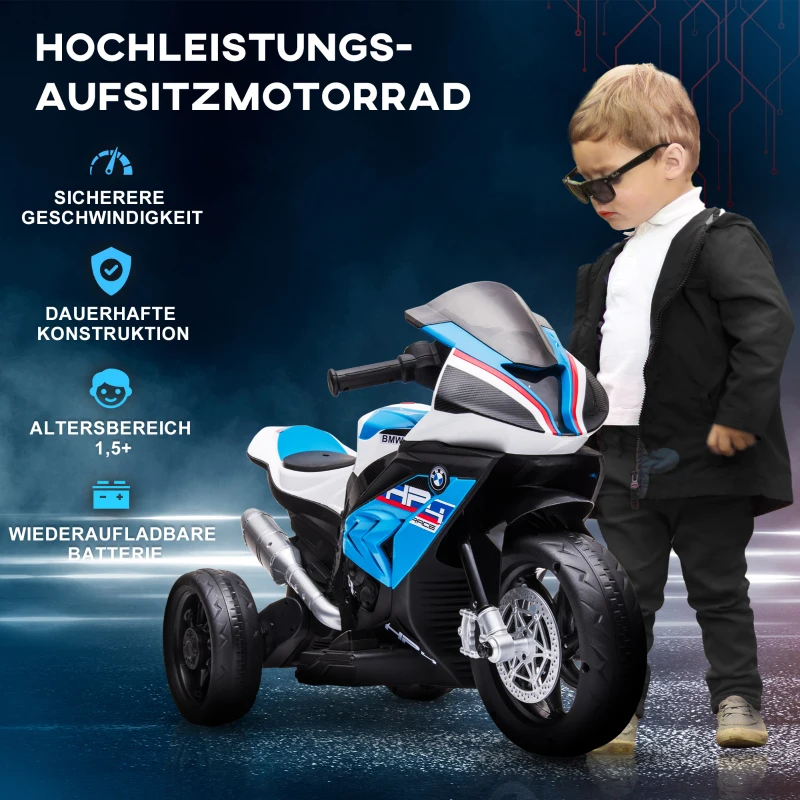 HOMCOM Kindermotorfiets, Elektromotorfiets, Koplampen, 3 Muziekmodi, voor Kinderen 1,5-5 Jaar, Blauw, 82,5 x 42 x 54cm(m-4)