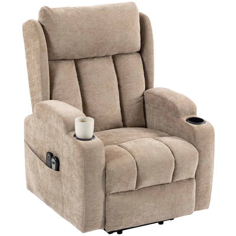 HOMCOM Power Lift Recliner Chair with Vibration Massage and Heat, Chenille Riser and Recliner Armchair for Elderly, Brown