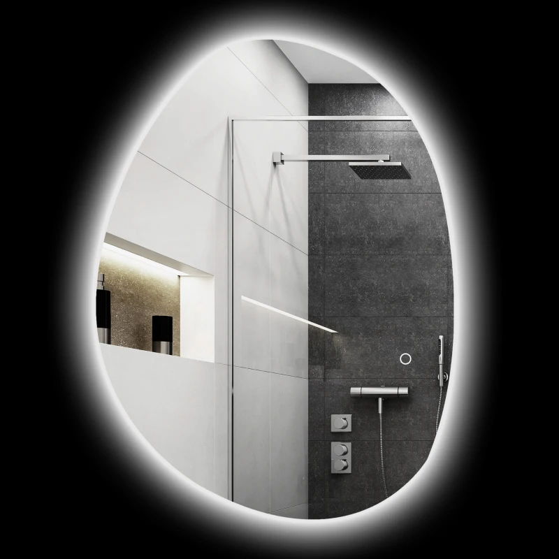 HOMCOM badkamerspiegel met LED-verlichting en instelbare kleur en temperatuur, van gehard glas, 80x5x60 cm, Zilver