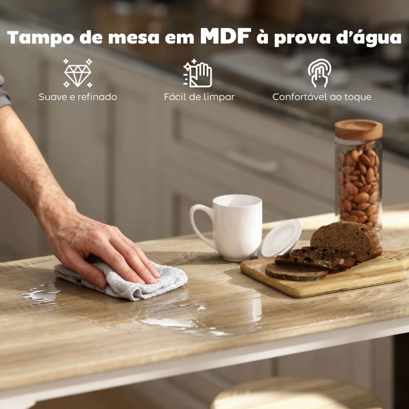 HOMCOM Conjunto de Móveis Altos de Bar com 5 Peças Mesa de Refeição Industrial e 4 Bancos Redondos Madeira e Branco
