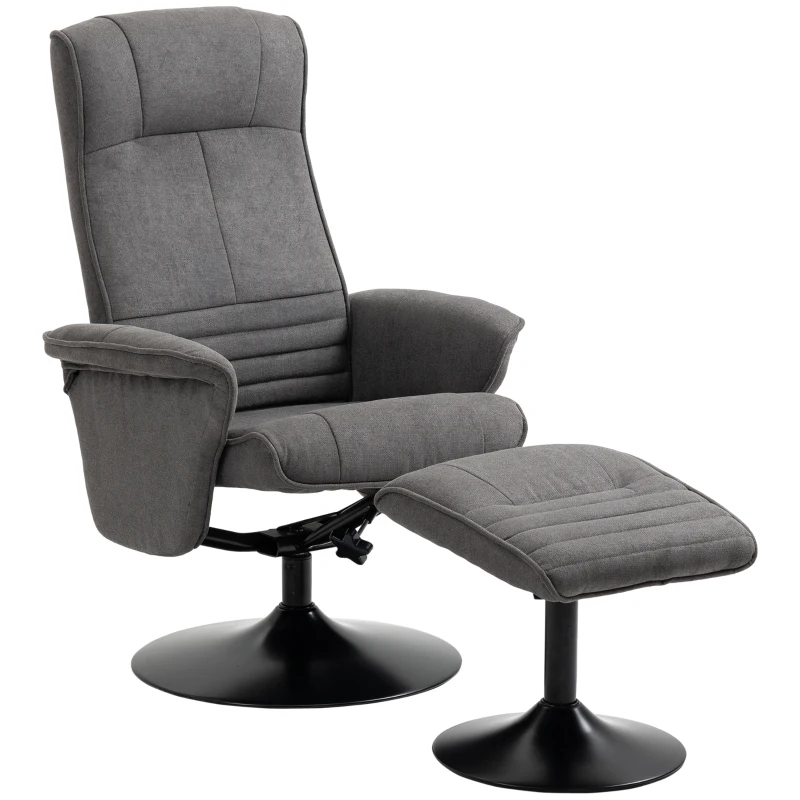 HOMCOM fauteuil met voetenbank, verstelbare rugleuning, 69 cm x 71 cm x 104 cm, donkergrijs+zwart