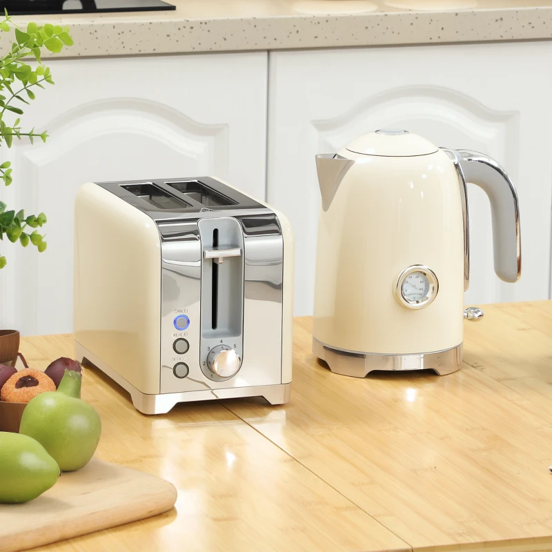 HOMCOM Waterkoker- en broodrooster-set, 2200 W, 7 bruiningsstanden, diverse functies, crème(m-2)