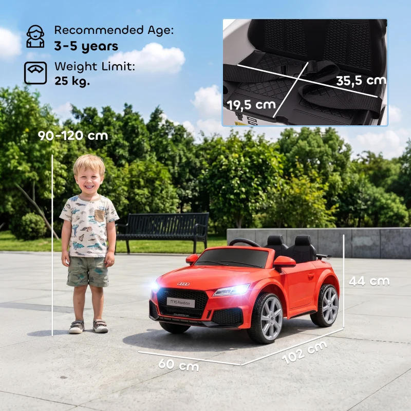 HOMCOM Macchina Elettrica per Bambini 3-5 Anni Licenza AUDI TT con Telecomando e Fari LED, 102x60x44 cm, Rosso